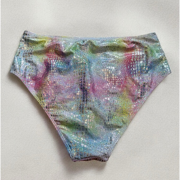 SHEIN High Waist Glittery Pastel Rainbow Holographic Iridescent Bikini Bottom - Picture 3 of 7